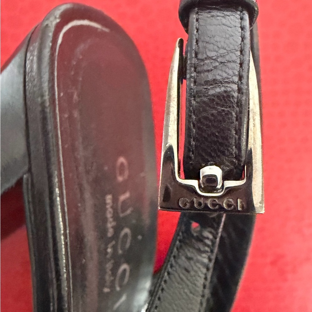 Gucci Women's Classic Black Leather Slingback Heels - Picture 6 of 8